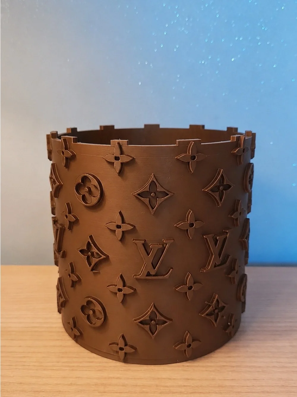 Luxury Brown Makeup Brush Holder with Embossed Monogram